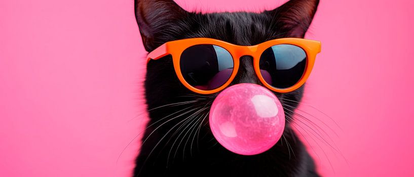 Black cat with chewing gum and sunglasses by Poster Art Shop