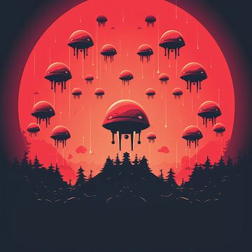 Vintage space invaders style poster by Art Bizarre