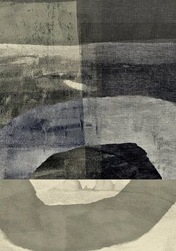 Brutalistische stijl, abstracte vormen in donkere neutrale kleuren. van Dina Dankers