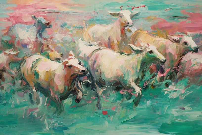 Sheep Exercising | Abstract art by Eye catching paintings