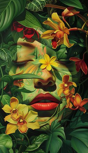 Serenity in Bloom: Porträt verschmolzen mit Flora von Color Square