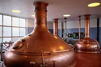 Copper kettles in beer brewery