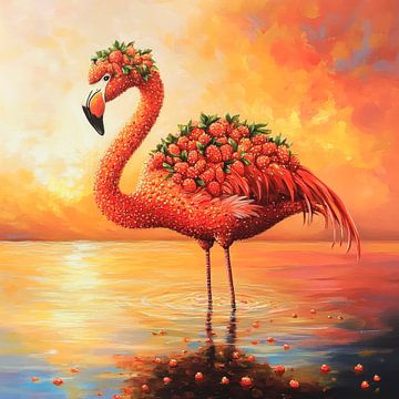 Fruitige flamingo in de zonsondergang van Poster Art Shop