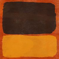 Moderner abstrakter Expressionismus. Braun und Gelb auf Orange.