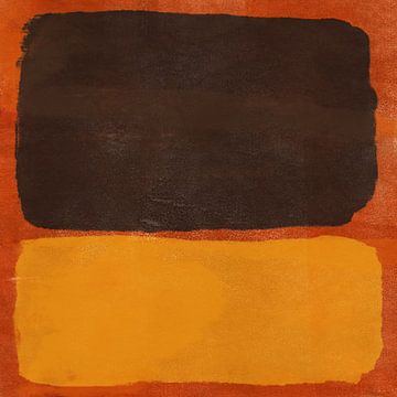Moderner abstrakter Expressionismus. Braun und Gelb auf Orange. von Dina Dankers