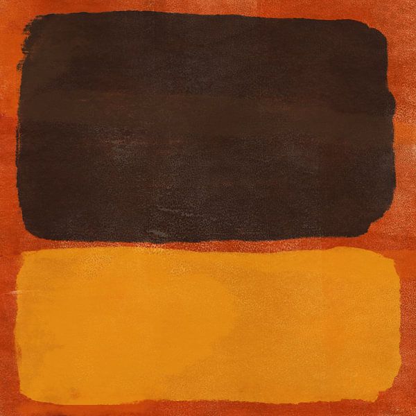 Moderner abstrakter Expressionismus. Braun und Gelb auf Orange. von Dina Dankers