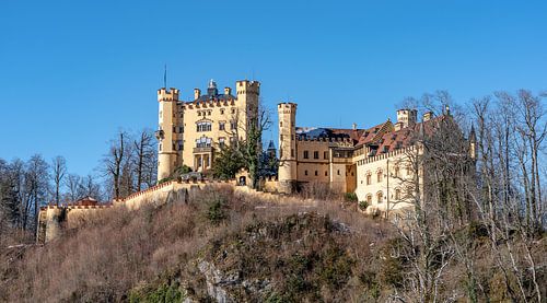 Het mooie Schloss Hohenschwangau schittert in mooi zonlicht.