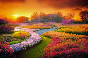 Park in de lente bij zonsondergang Illustratie van Animaflora PicsStock