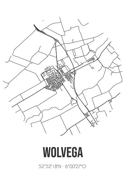 Wolvega (Fryslan) | Map | Black and white by Prints of Place