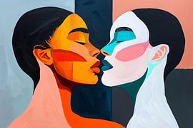 Küssendes Paar im bunten Pop-Art-Stil von Art & Soul Creations