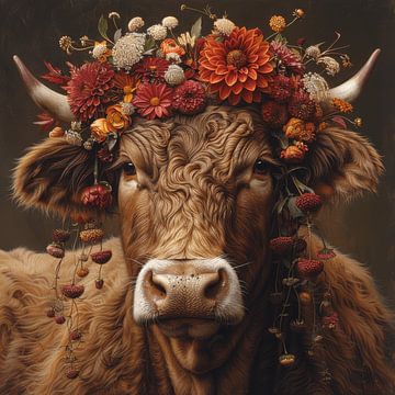 Koe met bloemenkrans Zwarte Woud van Felix Brönnimann