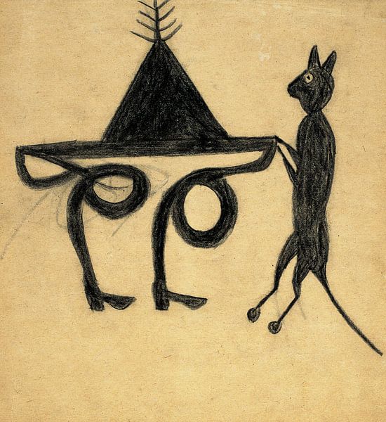 Bill Traylor,Anthropomorphic figure and cat by finemasterpiece