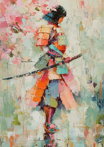 Dynamic samurai figure in colourful kimono