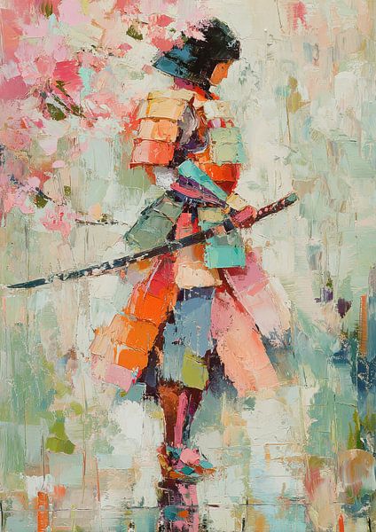 Dynamic samurai figure in colourful kimono by Niklas Maximilian