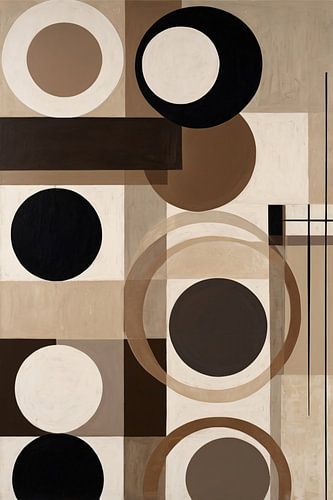 Geometrisch abstract schilderij met cirkels en rechthoeken