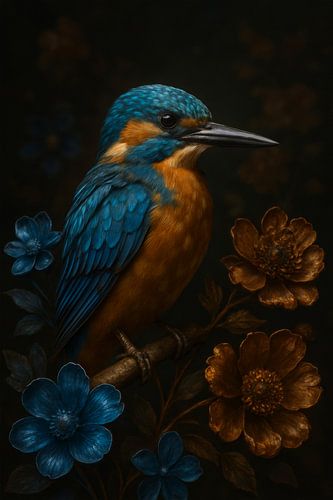 Le martin-pêcheur dans sa splendeur florale - La nature en Clair-Obscur