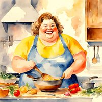 Gezellige dame kookt in de keuken