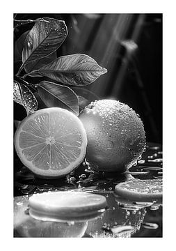 Verse citroenen met waterdruppels op glazen oppervlak van Felix Brönnimann