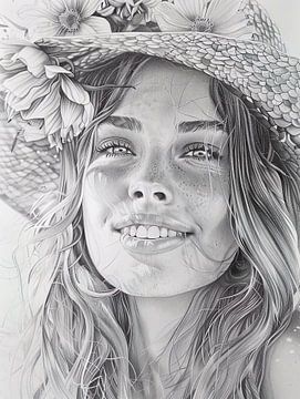 zwart-witportret van een vrolijke meid van PixelPrestige