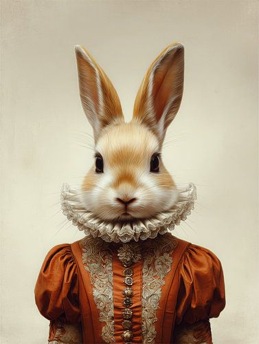 Portrait classique de lapin dans des tons chauds