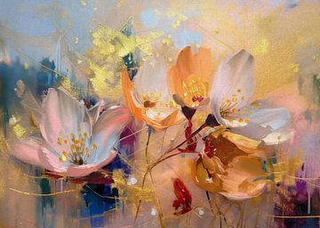 Zomers schilderij van de Bloesem van de Braamstruik van Studio Pieternel