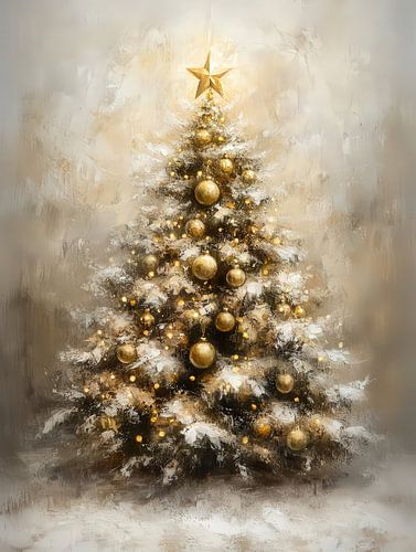 Golden Christmas Tree in Snow