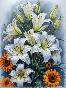 Lichtgevende lelies en zonovergoten bloemen van Artistic