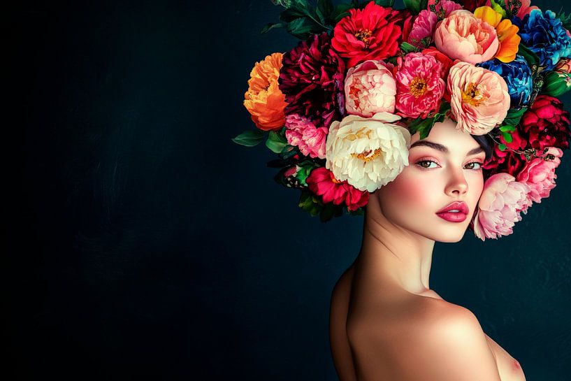 Woman with flowery hair accessory by Poster Art Shop