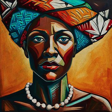 Gestileerd portret van een Afrikaanse man met hoofddoek van Jan Keteleer