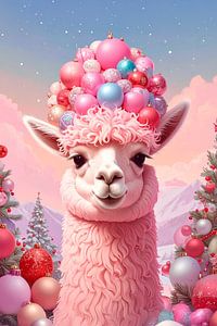 Rosa Alpaka mit Weihnachten...