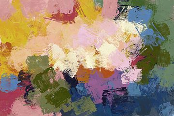 Abstract kleurrijk schilderij in pastelkleuren. van Dina Dankers