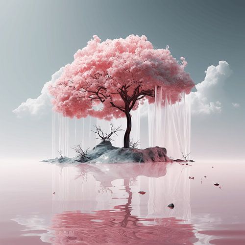 Het roze boom eiland