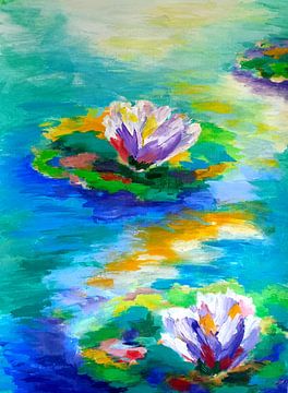 Opening your eyes / Lotus flowers abstract expressionism / Water lily pond by Jolanda Bakker