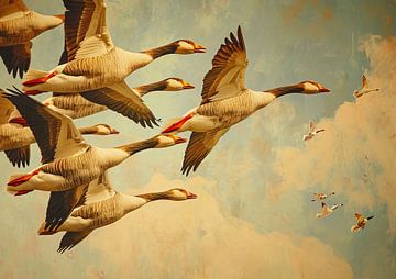 Painting Geese Flight by Kunst Kriebels