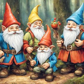gnomes in a fairytale forest by Yvonne Blokland