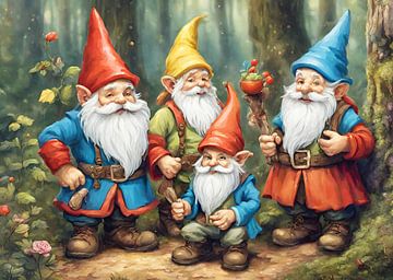 gnomes dans une forêt de conte de fées sur Yvonne Blokland