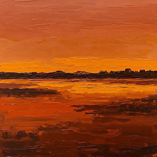 Texturierte Impasto Sonnenuntergang Landschaft Ölgemälde mit warmen Tönen Kunstwerk
