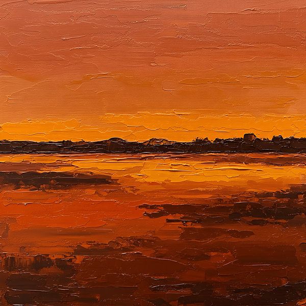 Peinture à l'huile de paysage de coucher de soleil avec tons chauds Oeuvre d'art par maulana risyad