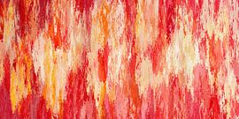 Ikat-Seidenstoff. Abstrakte moderne Kunst in Rot, Gelb, Rosa von Dina Dankers