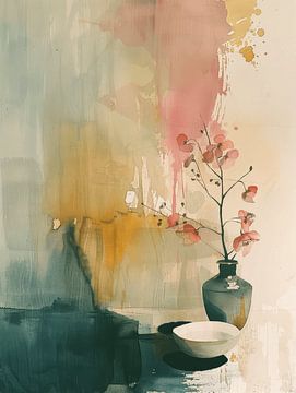 Abstract stilleven in warme kleuren, Japandi stijl van Japandi Art Studio
