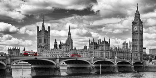 LONDRES Tamise & Bus rouges sur le pont de Westminster