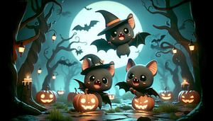 Entzückende Fledermäuse feiern Halloween im Mondschein