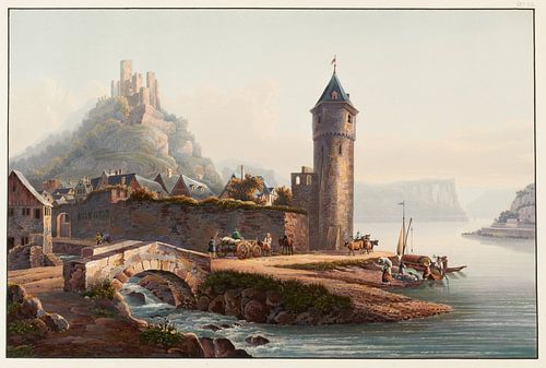 View of St. Goarshausen and the Katzenellenbogen ruin, Johann Ludwig Bleuler