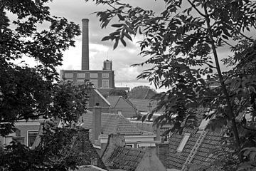 Leuchtenfabrik in Leiden in schwarz-weiß
