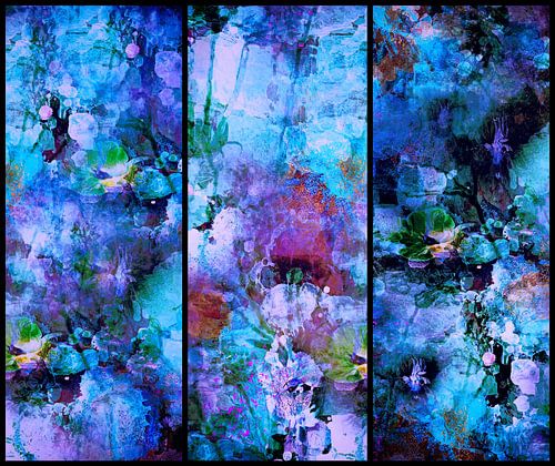 Drieluik met abstracte bloemen . van Saskia Dingemans Awarded Photographer