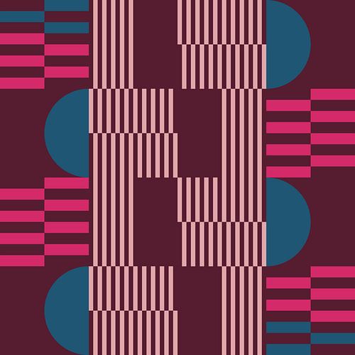 Abstracte geometrische kunst in retrostijl in wijnrood, neonroze, blauw