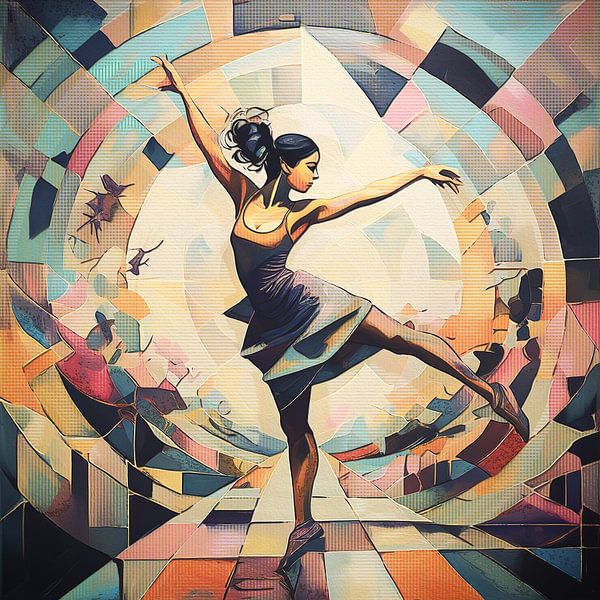 Ballerina - buntes Kunstwerk im kubistischen Stil von Emiel de Lange