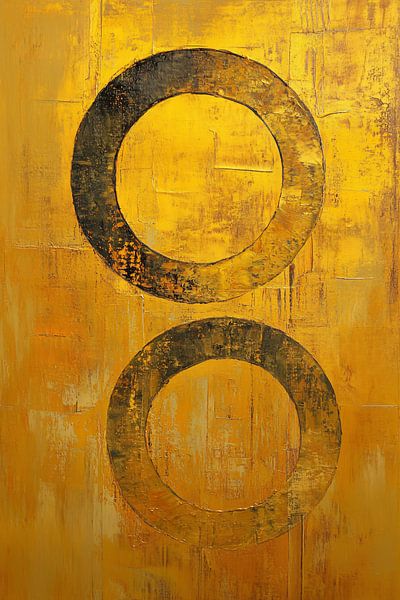 Gouden abstract schilderij met cirkels van Art & Soul Creations