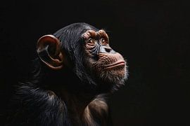 Gedetailleerd chimpanseeportret met donkere achtergrond van Imperial Art House