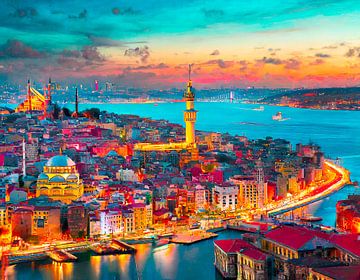 Istanbul with sunset by Mustafa Kurnaz